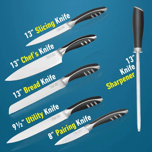 Vista 3 de Slitzer Germany Juego de cuchillos de chef de 7 piezas, diseño ergonómico, cuchillos de chef de grado profesional, gran adición a cualquier cocina