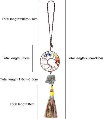 Vista 2 de rockcloud Adorno colgante de árbol de la vida de 7 chakras con borla de piedra cruda irregular para pared, coche, hogar, boda, boda, apatita azul