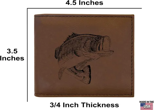 Vista 3 de Rogue River Tactical Bass Fishing Fish Billetera de cuero para hombre RFID regalo para él papá padre Estados Unidos Billfold pescador, Marrón, Pesca