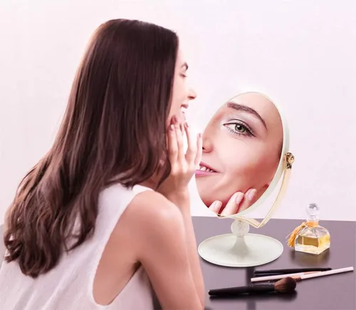 Vista 7 de YEAKE Espejo de tocador de maquillaje con aumento, plástico ABS, doble cara, aumento 3X, giro de 360°, espejo de maquillaje de belleza, espejo