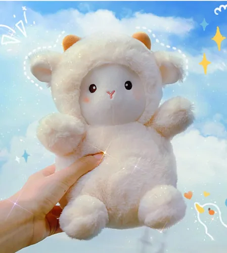 Vista 5 de Little Sheep - Peluche de cordero de peluche, regalo de cumpleaños para niños, 10 pulgadas (blanco)