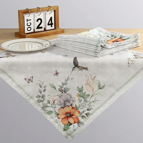 Vista 2 de Country Flower Bird - Juego de 6 servilletas de tela 100% algodón 01-flor pájaro