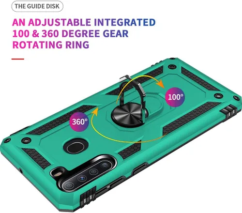 Vista 4 de Funda para Galaxy A21, con protector de pantalla HD, [grado militar] anillo de montaje en coche con soporte híbrido de policarbonato duro suave TPU