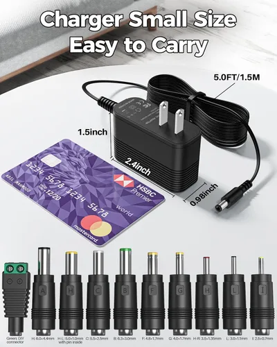Vista 7 de Cable de alimentación DC 9V Reemplazo universal con 10 conectores intercambiables Compatible con equipos de 100mA 200mA 300mA 400mA 500mA 600mA