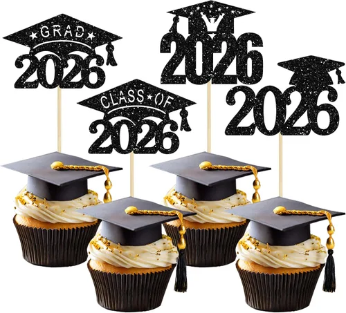 Vista 30 de Paquete de 24 adornos para cupcakes de clase 2026 con purpurina 2026 Felicidades Graduación Diploma Done Cupcake Picks 2026 Graduación Temática