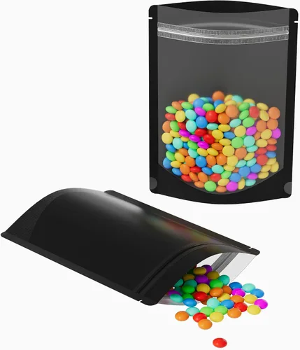Vista 5 de QQ Studio Paquete de 100 bolsas resellables de plástico de poliéster negro mate translúcido frontal (3.3 onzas (5 x 7 pulgadas), bolsa de pie