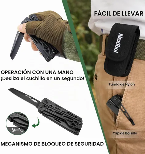 Vista 3 de NEXTOOL Multiherramienta, herramienta multiusos 11 en 1 con pinzas de punta fina, tijeras y puntas de destornillador, navaja multiherramienta