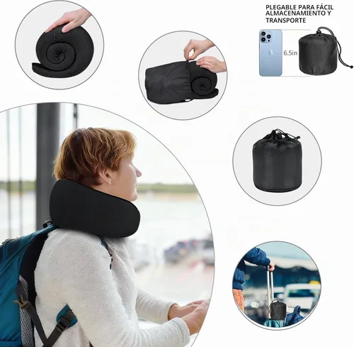 Vista 4 de Almohadas de viaje para el cuello para aviones, almohada cómoda de espuma viscoelástica, diseño ergonómico compacto, esenciales para dormir