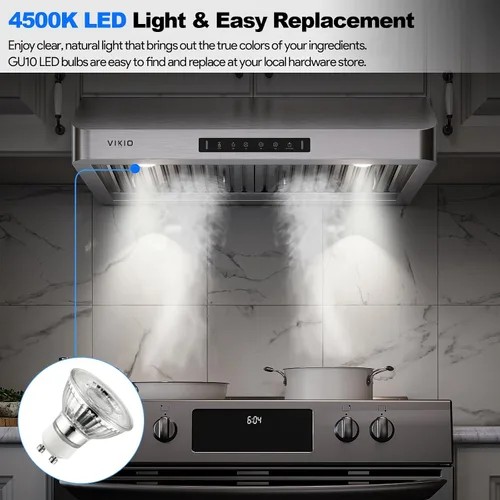 Vista 5 de VIKIO HOME Campana extractora de 30 pulgadas bajo gabinete, campana de cocina con 980 CFM, sensor de gestos de 3 velocidades y panel de control