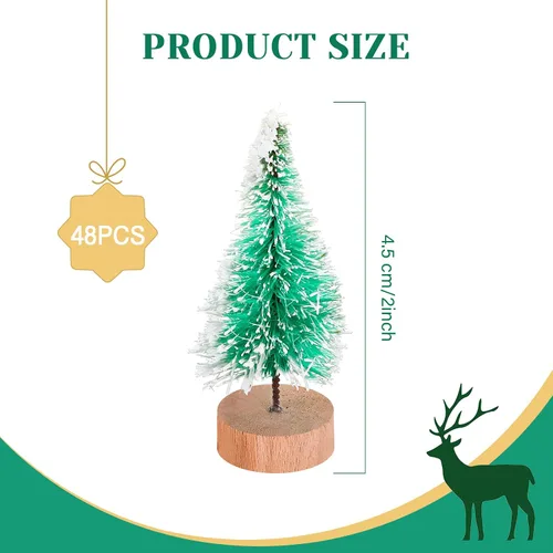 Vista 2 de Sumind 48 piezas de mini cepillos para árboles de Navidad, árbol de nieve de sisal, árbol artificial de invierno, mini pino con base de madera