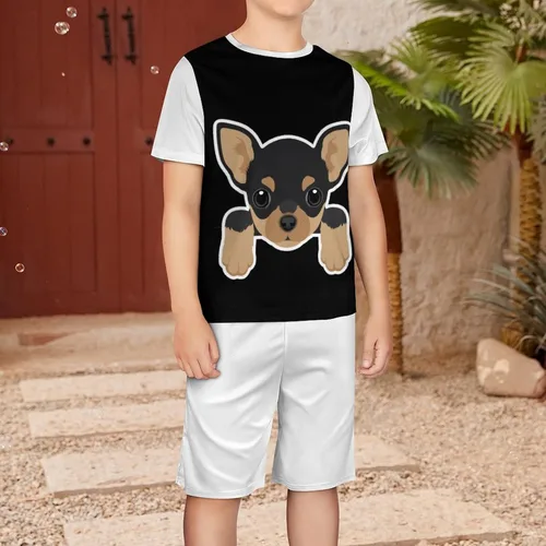 Vista 2 de NiuKom Conjunto de pantalones cortos para niños, conjunto de camiseta hawaiana de verano y pantalones cortos de malla para niños y adolescentes