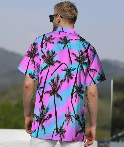 Vista 5 de LARSD Camisas de los años 80 para hombre, camisa con botones de los años 90, camisa vintage retro hawaiana de playa, camisa de discoteca de neón