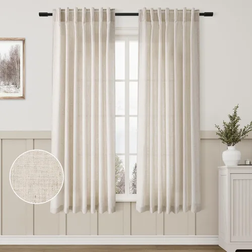 Vista 49 de Aersas Aqua Green Linen Curtains 84 Inches Long 2 Panels Set Back Tab Rod Pocket Living Room Curtain Farmhouse Rustic Light Filtering Hook Drapes