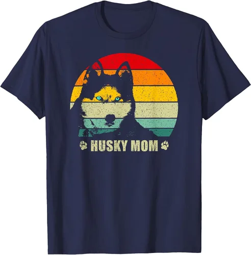 Vista 21 de Husky Mom Retro Dog Lover Mother Siberian Huskies Tee Women T-Shirt Asphalt Grey