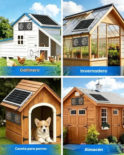 Vista 8 de Ventilador solar de 16 pulgadas con batería y temporizador, gallineros