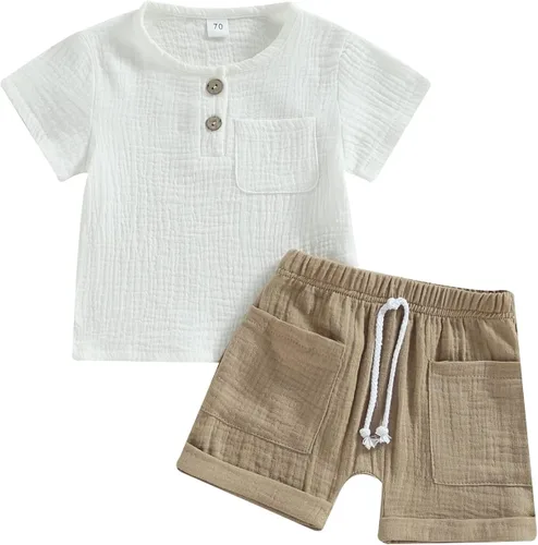 Vista 8 de fhutpw Conjunto de 2 piezas de ropa de verano para bebés, camiseta de manga corta, cintura elástica, pantalones cortos para niños pequeños