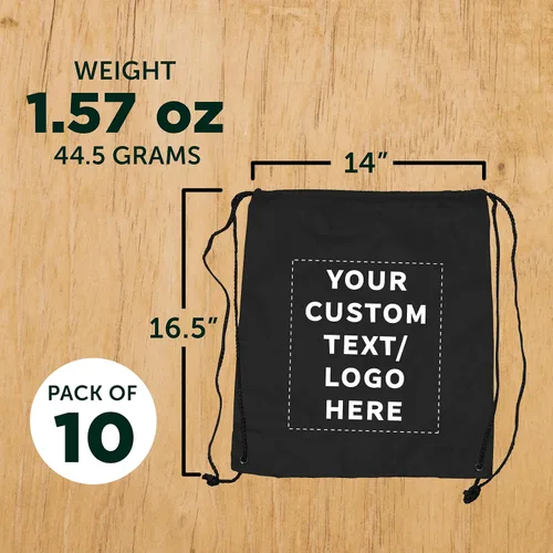 Vista 5 de DISCOUNT PROMOS Bolsas clásicas con cordón de poliéster, paquete a granel, Negro -, 14"x16.5