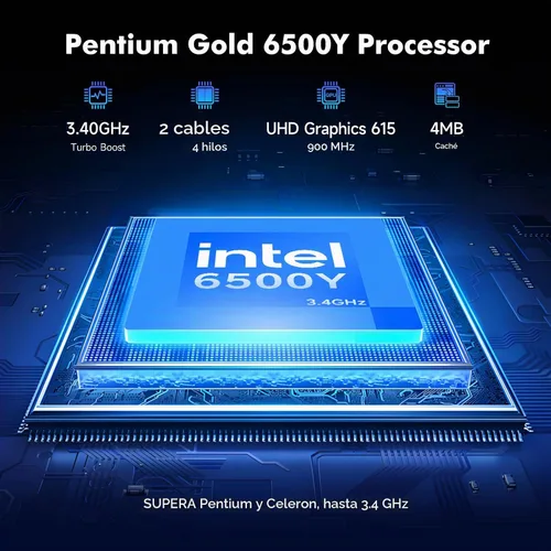 Vista 3 de Computadora portátil 2026, Pentium Gold 6500Y (Beat Celeron, hasta 3.4 GHz), 8 GB de RAM 128 GB SSD, Bluetooth, WiFi, HDMI, USB-C PD, cámara web