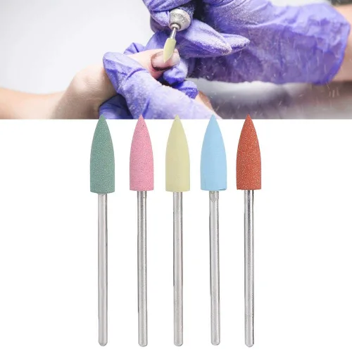 Vista 9 de Juego de 5 brocas de uñas, brocas de silicona para uñas, cabezal de pulido eléctrico de goma de silicona para manicura, pedicura, rebabas de pulido
