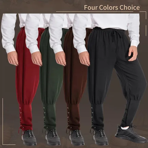 Vista 6 de Pantalones con bandas de tobillo para hombre, para primavera, verano, otoño, medieval, vikingo, navegador, pantalones renacentistas