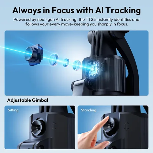 Vista 3 de ULANZI TT23 - Trípode de seguimiento facial automático de 64 pulgadas para iPhone/Android con control remoto, palo selfie giratorio de 360° que
