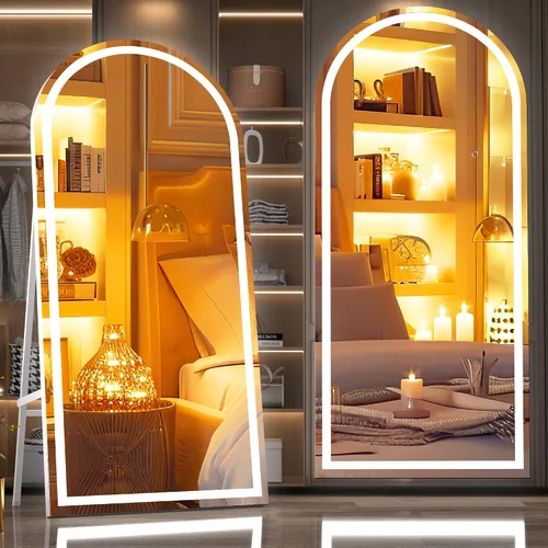 Vista 21 de Hasipu Espejo de Cuerpo Completo de 55" X 18" con Luces, Espejo LED de Arco con Marco Negro de Cuerpo Completo y 3 Temperaturas de Color y Brillo