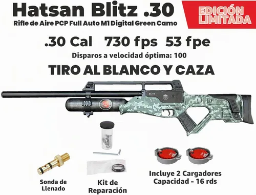 Vista 3 de Hatsan Blitz - Rifle de aire PCP completamente automático con paquete de objetivos de papel Wearable4U 100x y pellets de plomo incluidos