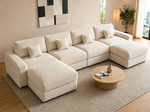 Vista 13 de WEUP Sofá modular en forma de L de 114 pulgadas, sofá nube de gran tamaño con otomana móvil, cómodo sofá de felpilla con almohada, bolsillos Verde
