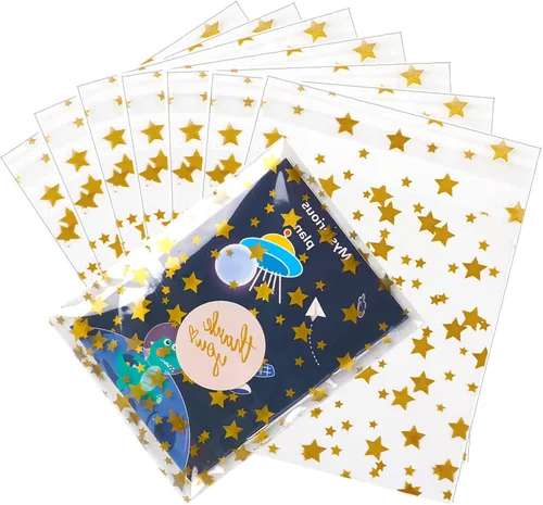 Vista 23 de 100 bolsas de regalo con estampado de estrellas de 3 x 5 pulgadas, bolsas de regalo de celofán, bolsas de regalo de celofán, bolsas de regalo