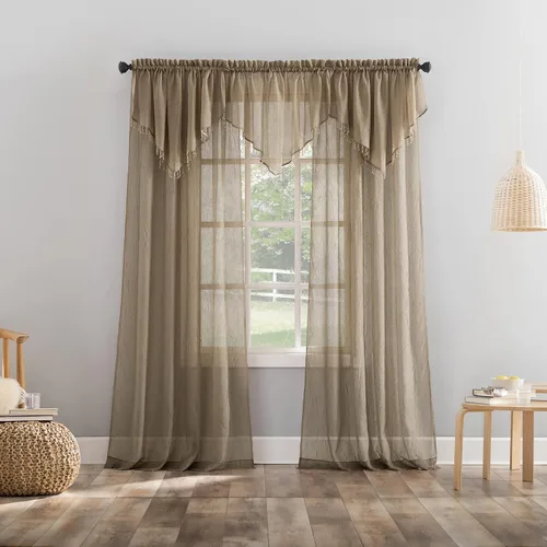 Vista 3 de No. 918 Erica - Juego de 3 cortinas de gasa triturada con cuentas transparentes con bolsillo para cortinero Beige pardo