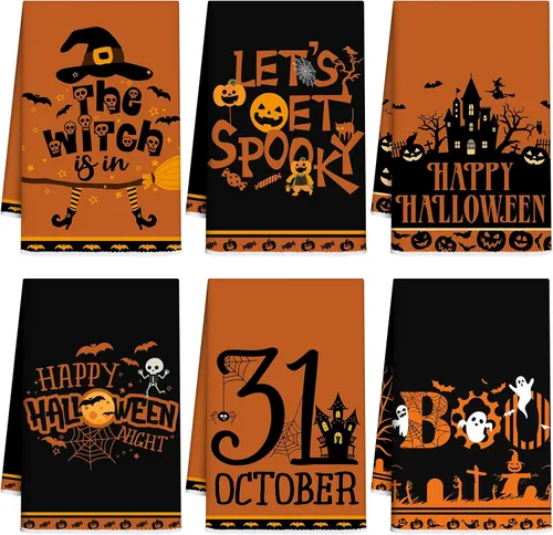 Vista 16 de Ganeen Juego de 6 toallas de mano de Acción de Gracias con texto en inglés «Hello Fall» en blanco y negro, vintage, calabaza, camión, motero