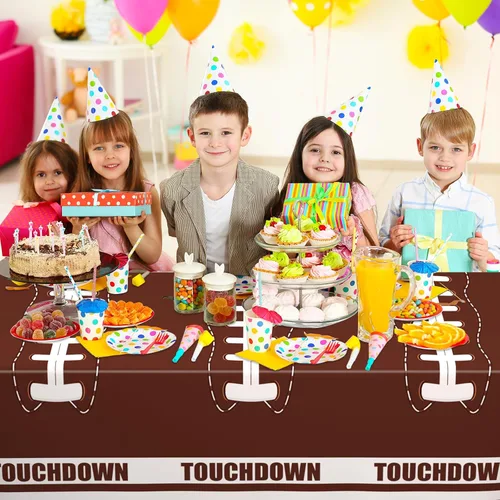 Vista 7 de Paquete de 2 decoraciones desechables para fiestas de fútbol, cumpleaños, manteles de plástico para fiestas temáticas de fútbol