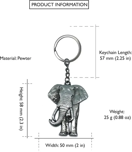 Vista 3 de Llavero de peltre de elefante, decoración decorativa de viaje para vacaciones, zoológico, safari, animales de la selva, decoraciones temáticas