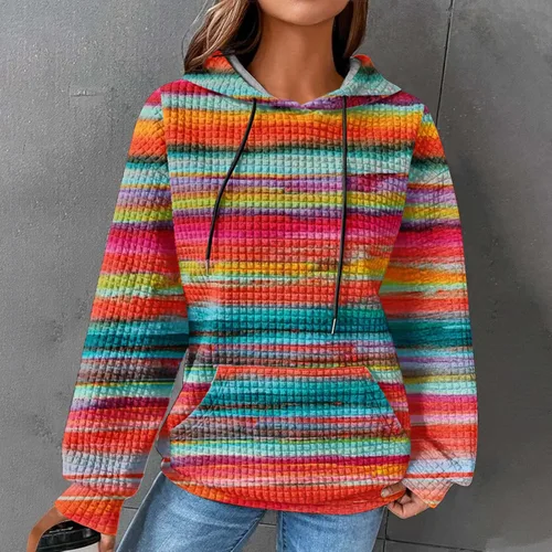 Vista 2 de Ceboyel Sudaderas con capucha de punto gofre para mujer, sudaderas con cordón de ajuste, suéteres casuales de moda, cómodos trajes de otoño