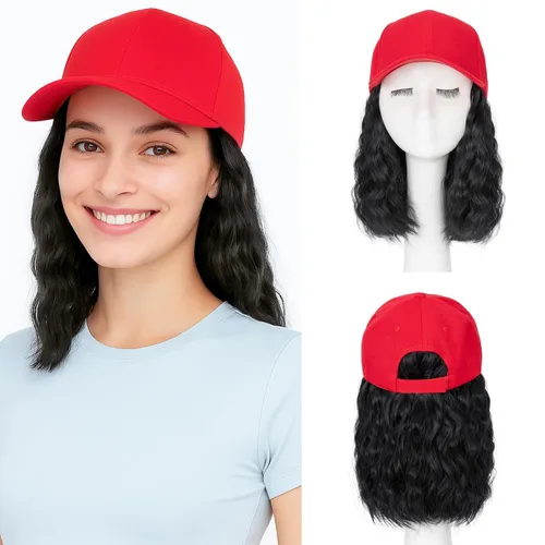 Vista 21 de SEGO - Peluca de gorra con pelo adjunto para mujer, gorra negra de béisbol con extensiones de pelo, gorra de béisbol larga y ondulada con ajuste