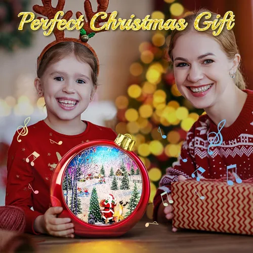 Vista 4 de Gran Bola de Nieve Navideña de Papá Noel con Faro de Luz y 8 Canciones, Bolas de Nieve Grandes Rojas de 8.7" de Navidad para Niños y Adultos