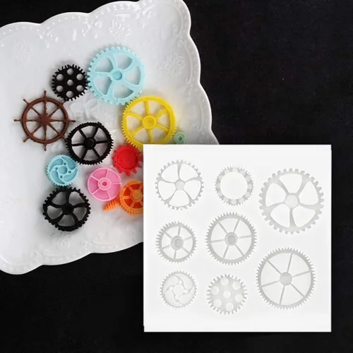 Vista 5 de Moldes de fondant, moldes de silicona con forma de neumático de rueda, moldes de chocolate para fondant para decoración de pasteles (gris claro)