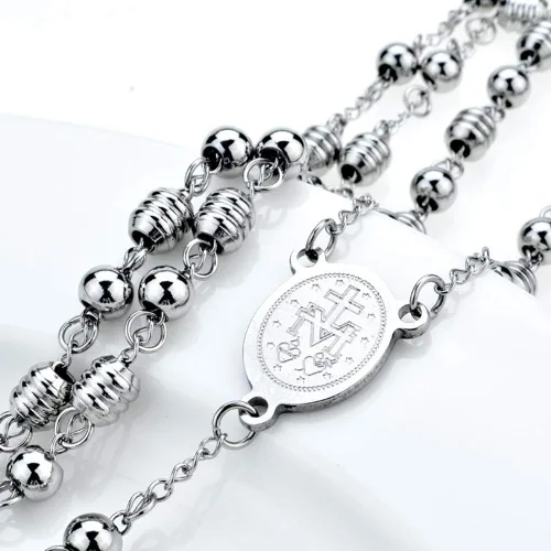Vista 3 de Blowin Collar de acero inoxidable plateado con colgante de cruz de Jesús para hombres y mujeres, cadena de 30 pulgadas, Acero inoxidable