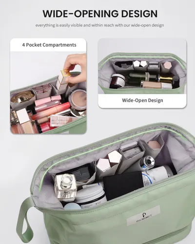 Vista 2 de Pocmimut - Bolsa de maquillaje para mujer, neceser grande y de viaje. Para guardar objetos de aseo, maquillaje, peines, cepillos, etc., D-verde