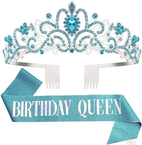 Vista 31 de COCIDE Kit de tiara y coronas plateadas de cumpleaños, tiara plateada, corona, banda, diadema de diamantes de imitación, banda con purpurina para 1