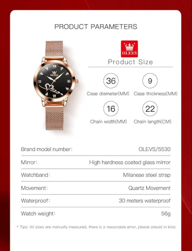 Vista 3 de OLEVS Relojes de mujer de cuarzo japonés de oro rosa para mujer, impermeables, de acero inoxidable, casual, para mujer