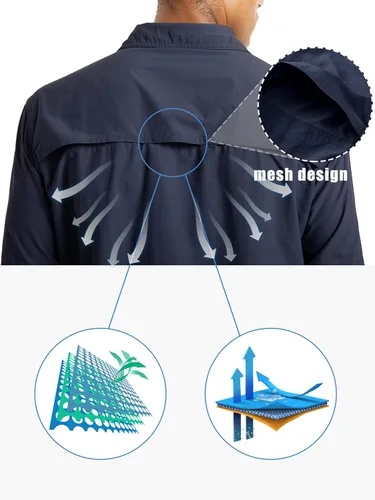 Vista 5 de TACVASEN Camisa de pesca para hombre, camisa de manga larga de secado rápido, camisa táctica con botones, camisa de trabajo ligera safari