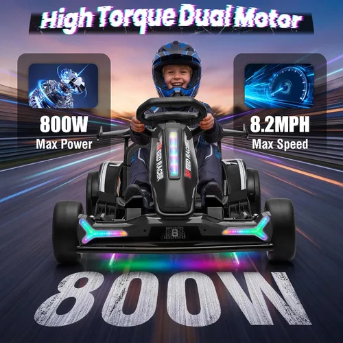 Vista 3 de Go Kart eléctrico de 24 V para niños, carrito de deriva, kart a la deriva Negro