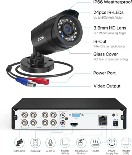 Vista 9 de ZOSI - Sistema de cámara de seguridad 3K Lite para interiores y exteriores, detección AI de personas/vehículos, visión nocturna, acceso remoto, 4