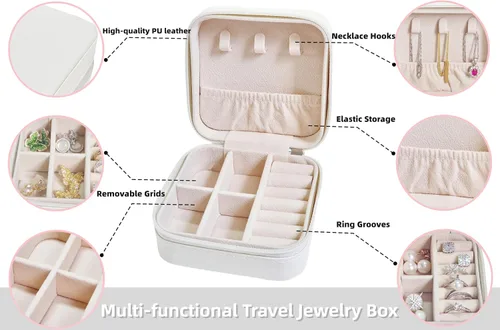 Vista 3 de MENGCHACHA Caja de joyería de viaje, organizador de joyas pequeño, caja de joyería pequeña de cuero de la PU, anillo de joyería, colgante
