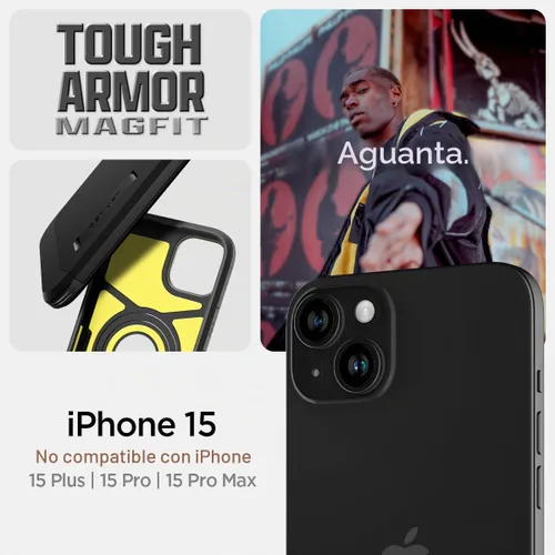 Vista 2 de Spigen Tough Armor MagFit Funda Diseñada para iPhone 15 (2023) [Soporte] [Protección de Grado Militar] Compatible con MagSafe - Negro