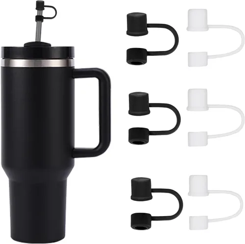 Vista 9 de 6 piezas de cubiertas de pajita de silicona con tapa compatible con vaso Stanley de 30-40 oz con mango, tapa de 10 mm, cubiertas de pajita a prueba