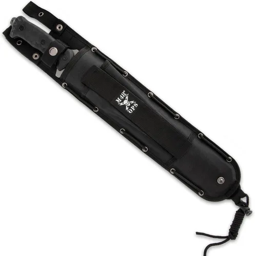 Vista 2 de Combat Machete Gen II y Funda - Hoja de Acero Inoxidable Acabado galvanizado de titanio, mango de TPU - Longitud 17 3/4