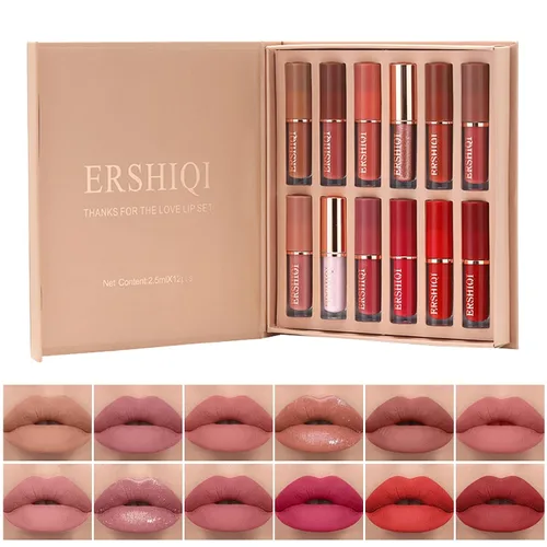 Vista 10 de Juego de 12 piezas de colección de brillo labial hidratante, 12 tonos 12 colores brillantes