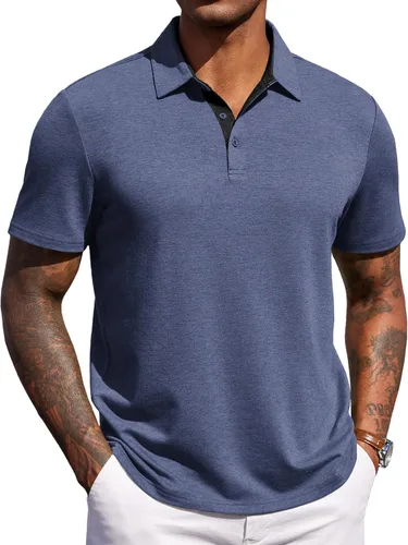 Vista 10 de COOFANDY Camisas polo de manga corta para hombre, estilo casual, de verano, cuello clásico, para golf